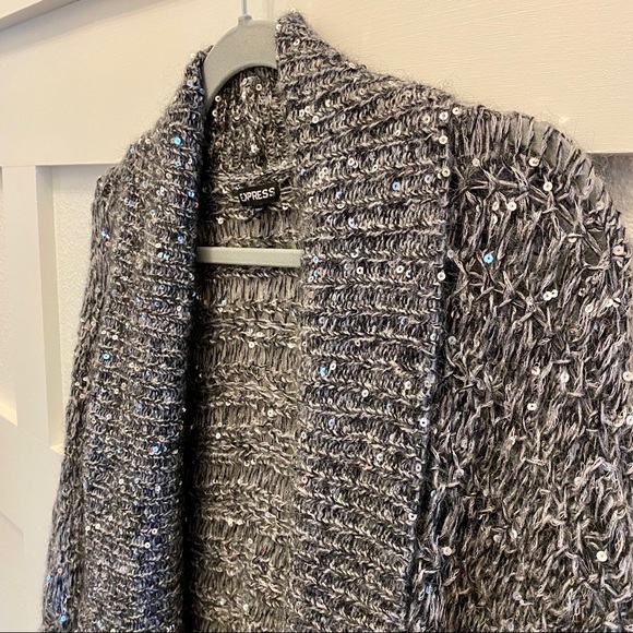 Express Sweater Cardigan Silver Sequin Size M - Picture 3 of 5